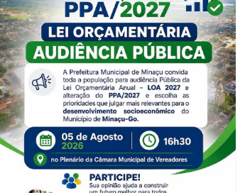 Prefeitura de Minaçu realiza audiência pública para discutir LOA 2027 e alterações no PPA 2027